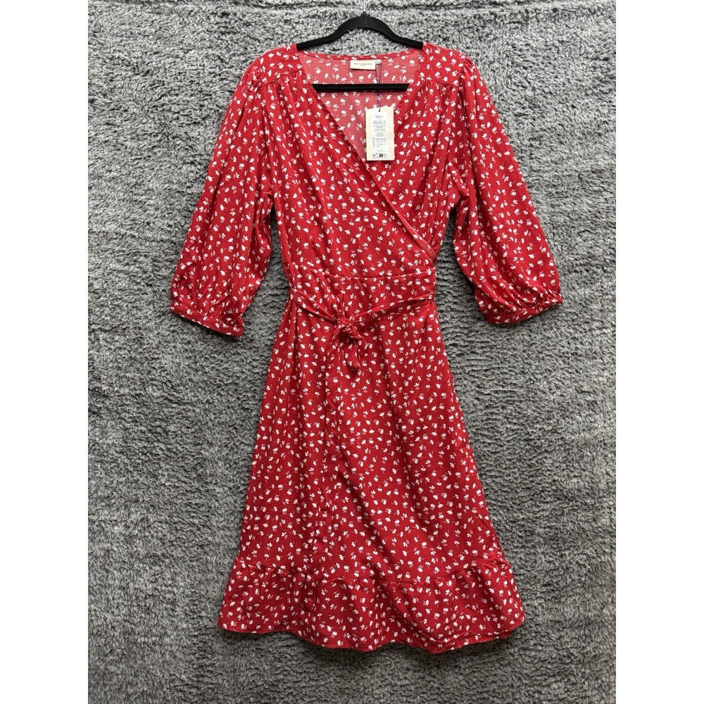 Only Carmakoma Puff Sleeve Dress Wrap Midi Red Spot Women Size 14 US